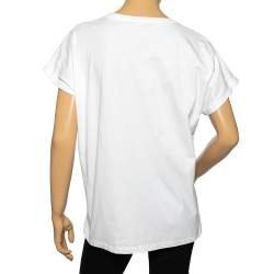 Pre Owned Balmain White Foil Logo Printed Cotton T-Shirt L