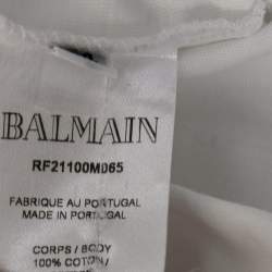Pre Owned Balmain White Foil Logo Printed Cotton T-Shirt L