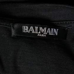 Pre Owned Balmain Black Cotton Logo Patch Top L