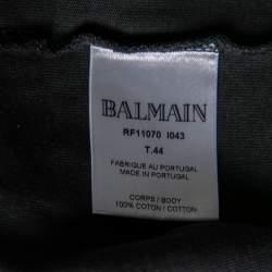Pre Owned Balmain Black Cotton Logo Patch Top L