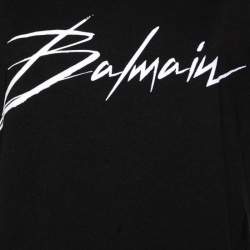 Pre Owned Balmain Black Cotton Logo Patch Top L