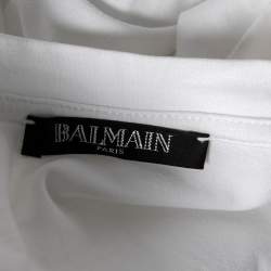 مملوكة مسبقًا Balmain White Cotton Logo Printed Top M