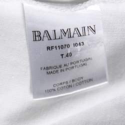 مملوكة مسبقًا Balmain White Cotton Logo Printed Top M