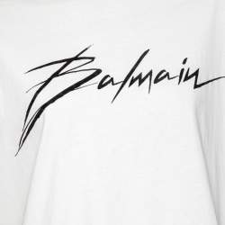 مملوكة مسبقًا Balmain White Cotton Logo Printed Top M
