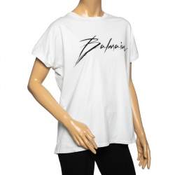 مملوكة مسبقًا Balmain White Cotton Logo Printed Top M