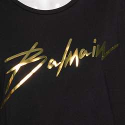 Pre Owned Balmain Black Cotton Foil Logo Top L