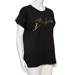 Pre Owned Balmain Black Cotton Foil Logo Top L