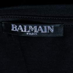 Pre Owned Balmain Black Cotton Foil Logo Top L