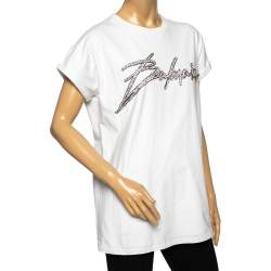 Pre Owned Balmain White Cotton Crystal Embellished Logo Top S