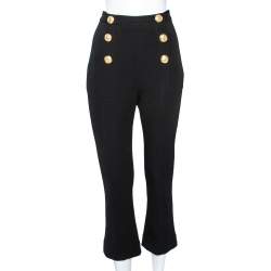 Balmain Black Knit Button Detail High Waist Trouser L