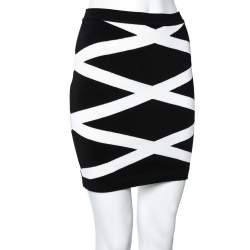 Pre Owned Balmain Monochrome Patterned Knit Mini Skirt S