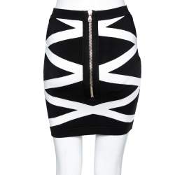Pre Owned Balmain Monochrome Patterned Knit Mini Skirt S