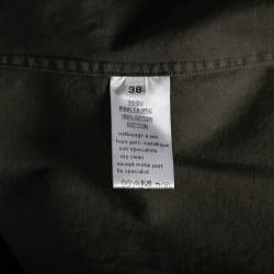 Pre Owned Balmain Dark Green Cotton Distressed Embellished Button Front Military Shirt M