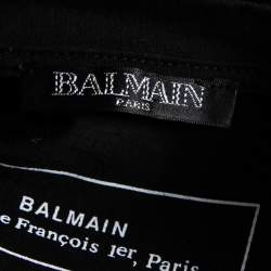 Pre Owned Balmain Black Cotton Logo Printed Crew Neck Short Sleeve Top M