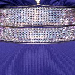 Pre Owned Balmain Purple Jersey Embellished Waist Short Dress S