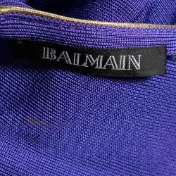 Pre Owned Balmain Purple Jersey Embellished Waist Short Dress S