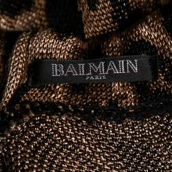 Pre Owned Balmain Brown Leopard Jacquard Knit Long Sleeve Dress S