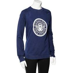 Pre Owned Balmain Blue Crest Print Cotton Raglan Sweatshirt M