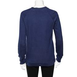 Pre Owned Balmain Blue Crest Print Cotton Raglan Sweatshirt M