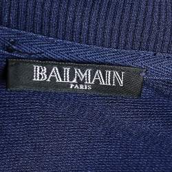 Pre Owned Balmain Blue Crest Print Cotton Raglan Sweatshirt M