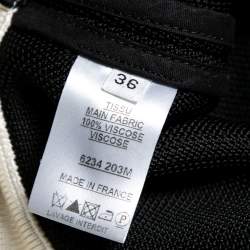 Pre Owned Balmain Black and White Knit Slit Detailed Pencil Midi Skirt S