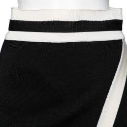 Pre Owned Balmain Black and White Knit Slit Detailed Pencil Midi Skirt S