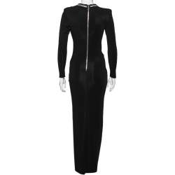 Pre Owned Balmain Black Jersey Crystal Embellished Slit Detailed Maxi Dress M