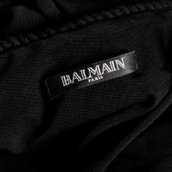 Pre Owned Balmain Black Jersey Crystal Embellished Draped One Shoulder Evening Gown S