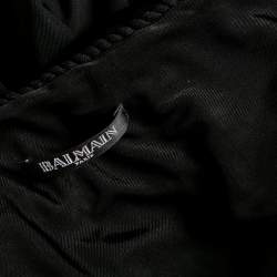 Pre Owned Balmain Black Jersey Crystal Embellished Draped One Shoulder Evening Gown S