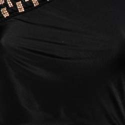 Pre Owned Balmain Black Jersey Crystal Embellished Draped One Shoulder Evening Gown S