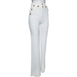 Balmain White Knit Button Embellished Flared Trousers S