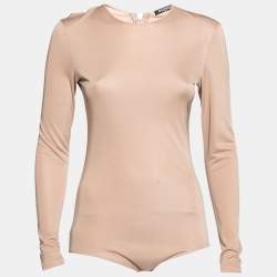 Balmain Nude Stretch Knit Long Sleeve Bodysuit M 