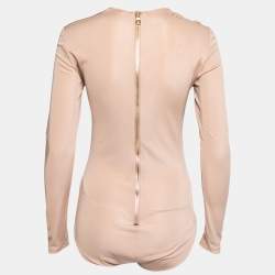 Balmain Nude Stretch Knit Long Sleeve Bodysuit M 