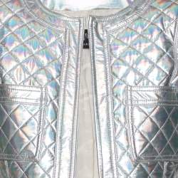 Balmain Silver Holographic Quilted Open Front Jacket M