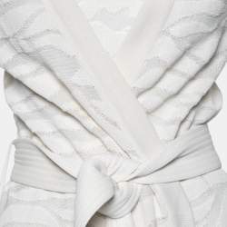 Pre Owned Balmain White Zebra Textured Knit Belted Wrap Cardigan M