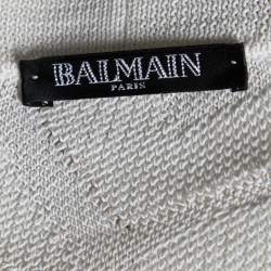 Pre Owned Balmain White Zebra Textured Knit Belted Wrap Cardigan M