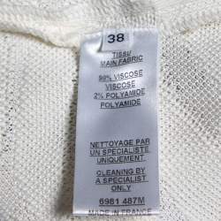 Pre Owned Balmain White Zebra Textured Knit Belted Wrap Cardigan M