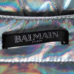 Balmain Silver Quilted Mini Skirt L
