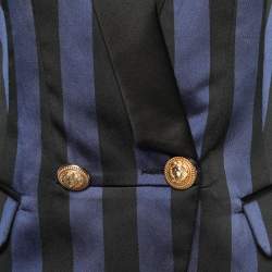 Pre Owned Balmain Blue & Black Striped Satin Blazer M