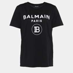 Pre Owned Balmain Black Jersey Knit Logo Print T-Shirt M