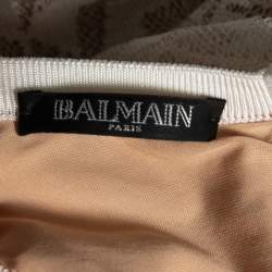 Pre Owned Balmain White Geometric Open Knit Long Sleeve Fitted Dress S