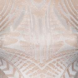 Pre Owned Balmain White Geometric Open Knit Long Sleeve Fitted Dress S