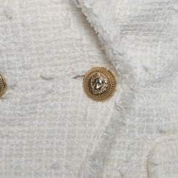 Pre Owned Balmain Ivory Tweed Double Breasted Blazer S
