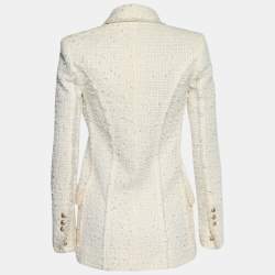 Pre Owned Balmain Ivory Tweed Double Breasted Blazer S