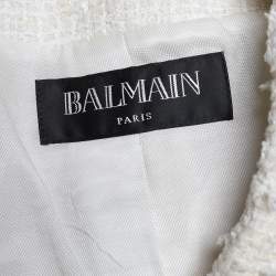 Pre Owned Balmain Ivory Tweed Double Breasted Blazer S