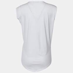 Balmain White Cotton Logo Printed Button Studded Sleeveless Top M
