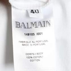 Balmain White Cotton Logo Printed Button Studded Sleeveless Top M