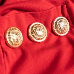 Pre Owned Balmain Red Logo Printed Button Studded Crew Neck T-shirt M