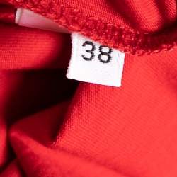 Pre Owned Balmain Red Logo Printed Button Studded Crew Neck T-shirt M