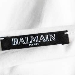 Pre Owned Balmain White Logo Printed Button Studded Sleeveless Top M